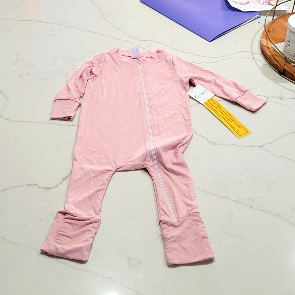 Blush ballerina pink baby pajama zip onsie NWT